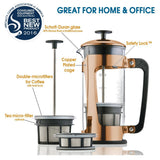 Espro Press P5 - Copper Plated French Press Coffee Press with Thick & Durable SCHOTT Duran glass + Bonus Wooden Stirring Spoon (with Coffee Filter, 32 oz)